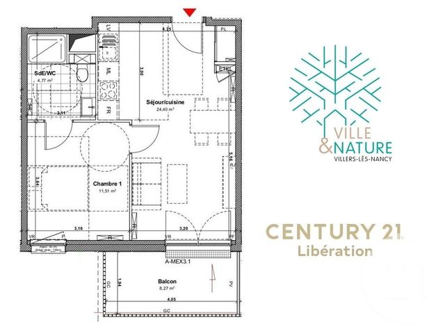 Appartement F2 à vendre - 2 pièces - 42.34 m2 - VILLERS LES NANCY - 54 - LORRAINE - Century 21 Libération